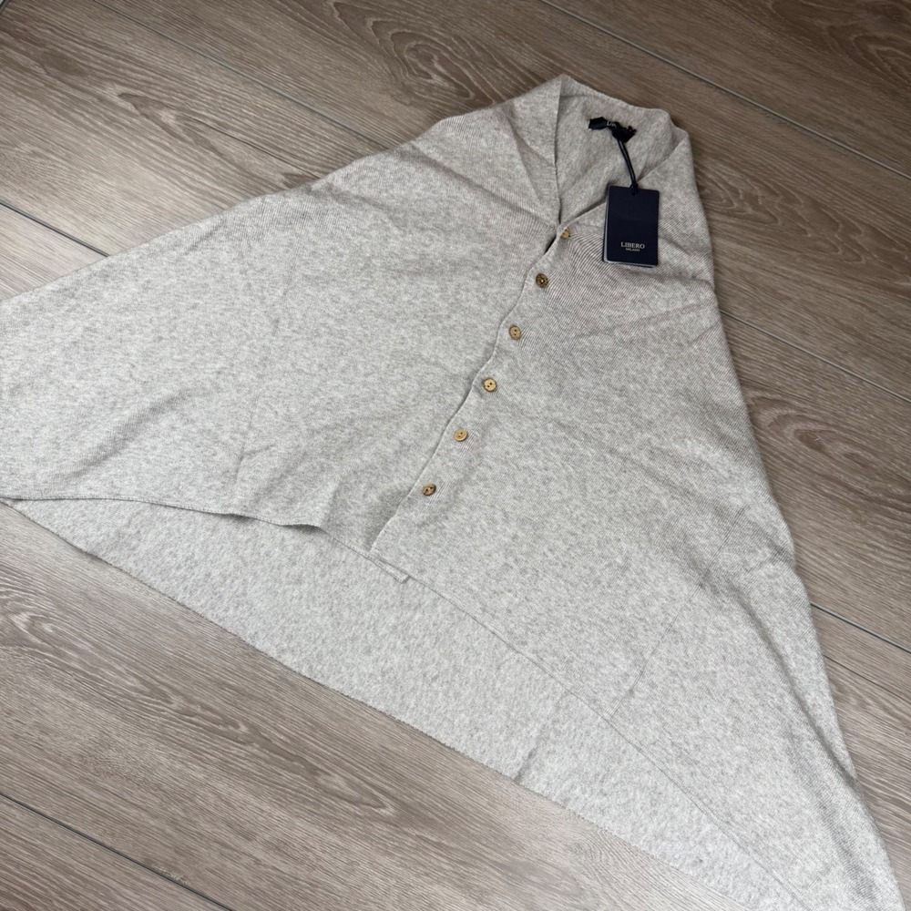 Libero Milano Womens Button Front Knit Poncho Wrap Cape Gray OS